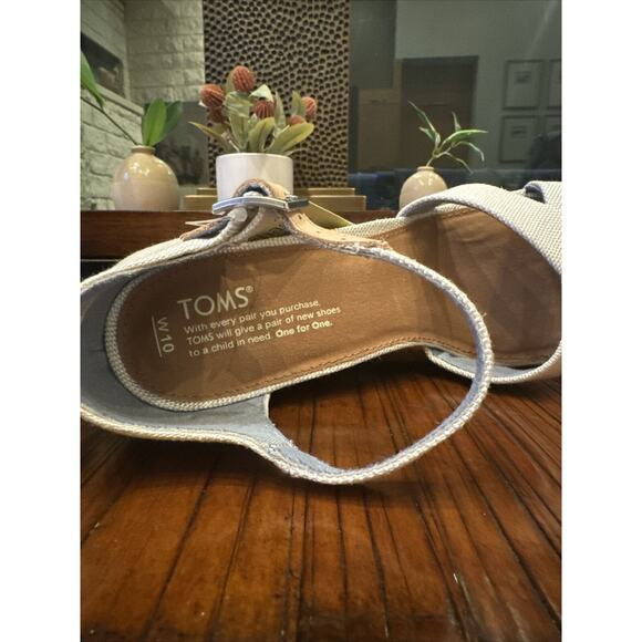 TOMS Sandals New Womens 10 Ankle Strap Natural Cork Sienna Wedge Beige Canvas - Picture 9 of 11
